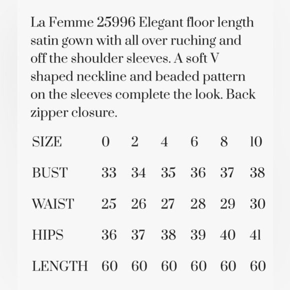 LA FEMME CHAMPAGNE WITH RUCHING SATIN FLOOR GOWN OFF THE SHOULDER  STYLE 25996 - Picture 4 of 4